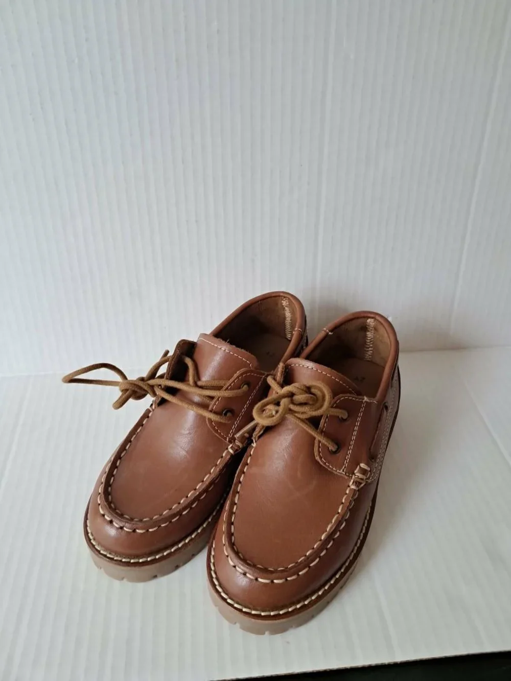 Zippy Boys Chunky Sole Boat Shoes Brown Leather Size 11 Casual Loafers